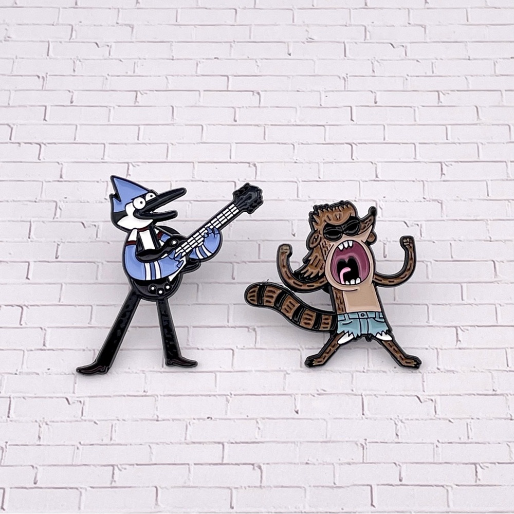 Set Of 2 - Regular Show Enamel Pin Mordecai w/Guitar And Rigby w/Mullet